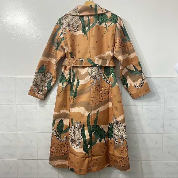 Las Surenas Wool Trench Coat Camel Beige Leopard Jungle Safari Nature Size M - Picture 6 of 15